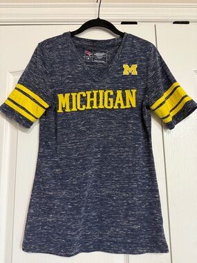 Campus Heritage Michigan University Navy Heather V-Neck Tee with Logo Print